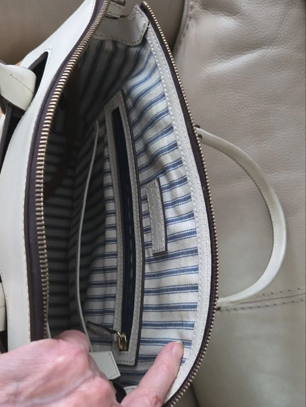 Dooney & Bourke Beige Woven and White Leather Satchel